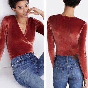 Madewell Rust Velvet Wrap Long Sleeve Bodysuit Medium